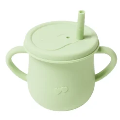 Gobelet bébé d'apprentissage à anses avec couvercle et paille silicone H11cm
