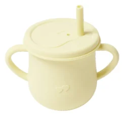 Gobelet bébé d'apprentissage à anses avec couvercle et paille silicone H11cm