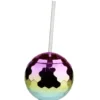 Gobelet boule disco avec paille plastique couleur dégradé Ø11cm