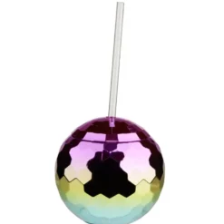 Gobelet boule disco avec paille plastique couleur dégradé Ø11cm