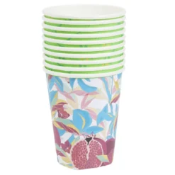 Gobelet carton motif exotique grenade feuillage multicolore 25cl x10
