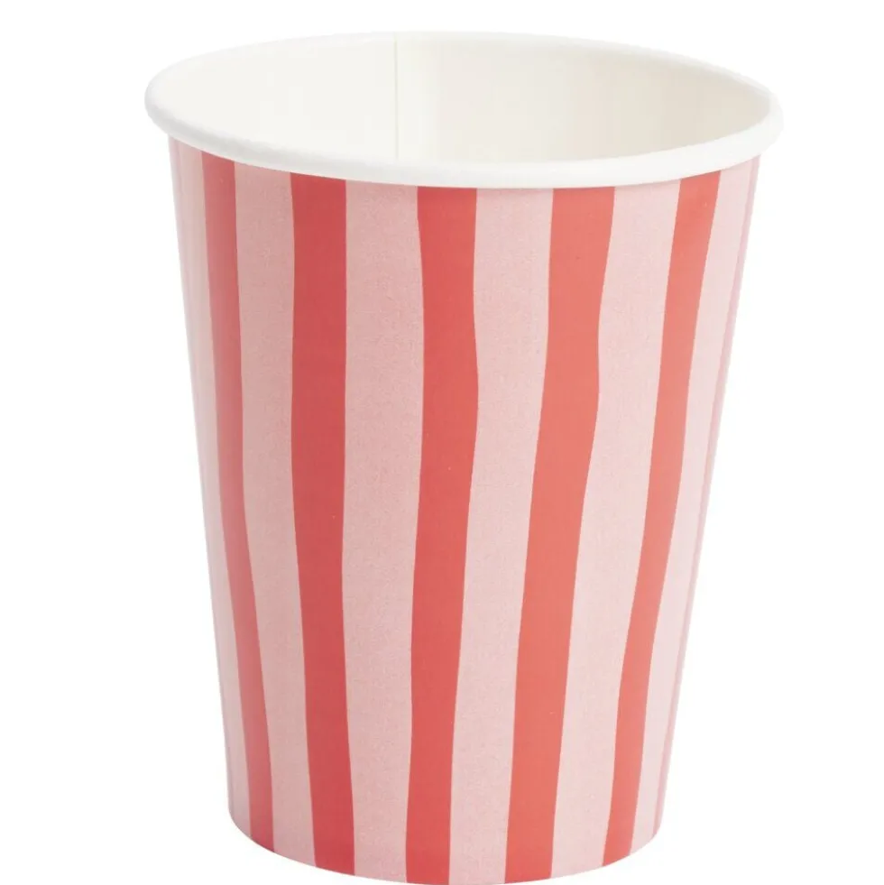 Gobelet carton x8 bayadère rayures roses et rouges 25cl