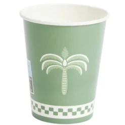 Gobelet carton x8 motif palmier vert et blanc 20cl