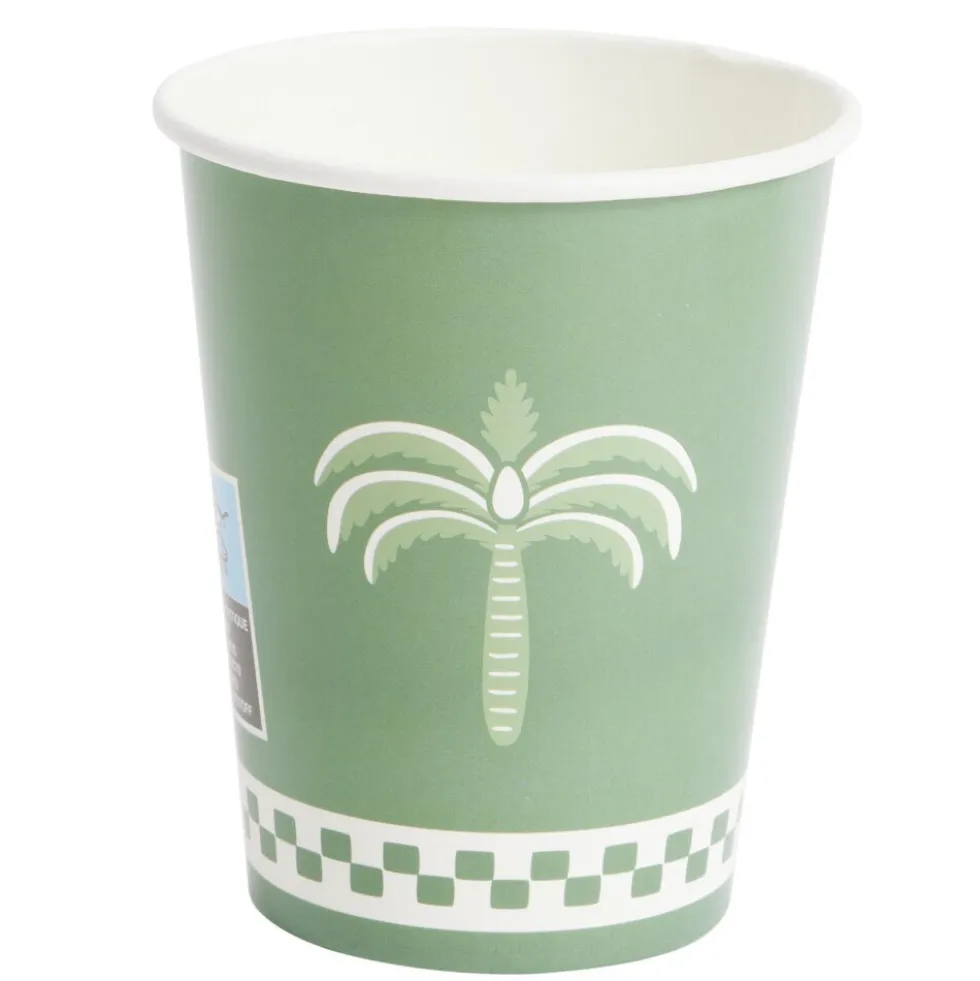 Gobelet carton x8 motif palmier vert et blanc 20cl