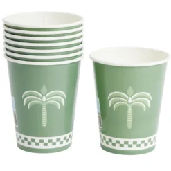 Gobelet carton x8 motif palmier vert et blanc 20cl