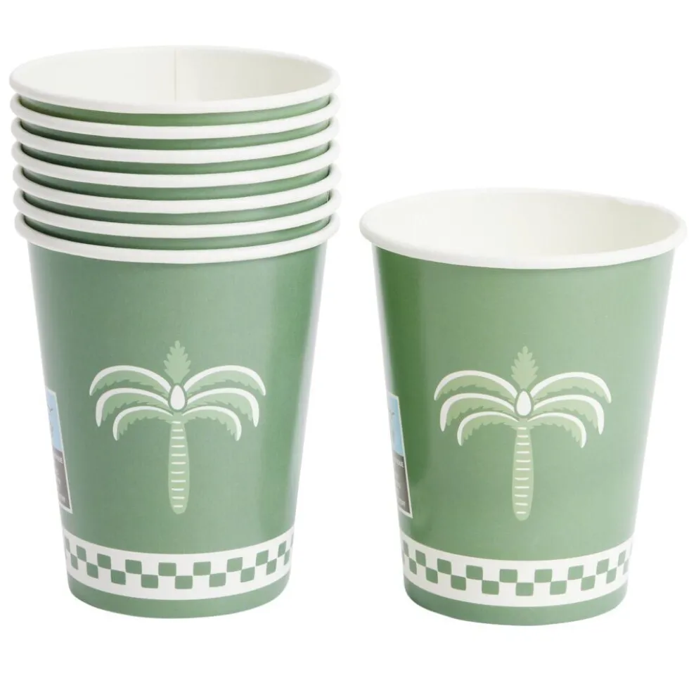 Gobelet carton x8 motif palmier vert et blanc 20cl