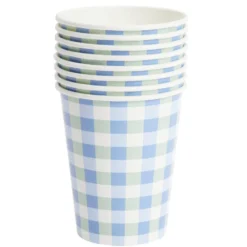 Gobelet x8 carton motif carreaux blanc et bleu 25cl