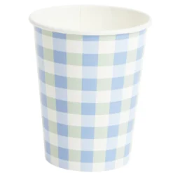 Gobelet x8 carton motif carreaux blanc et bleu 25cl