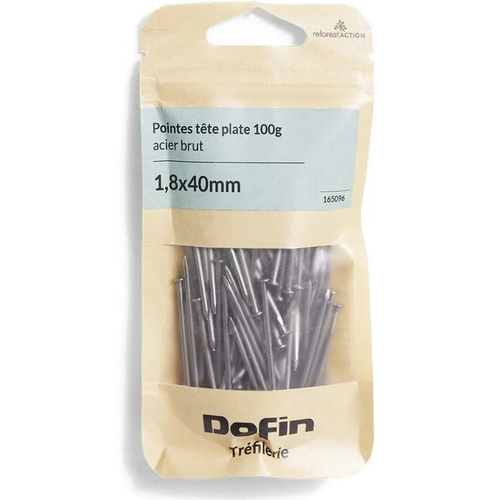 50g pointes tête homme acier brut - 1,8x40 mm