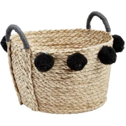 Grande panière en osier à pompons