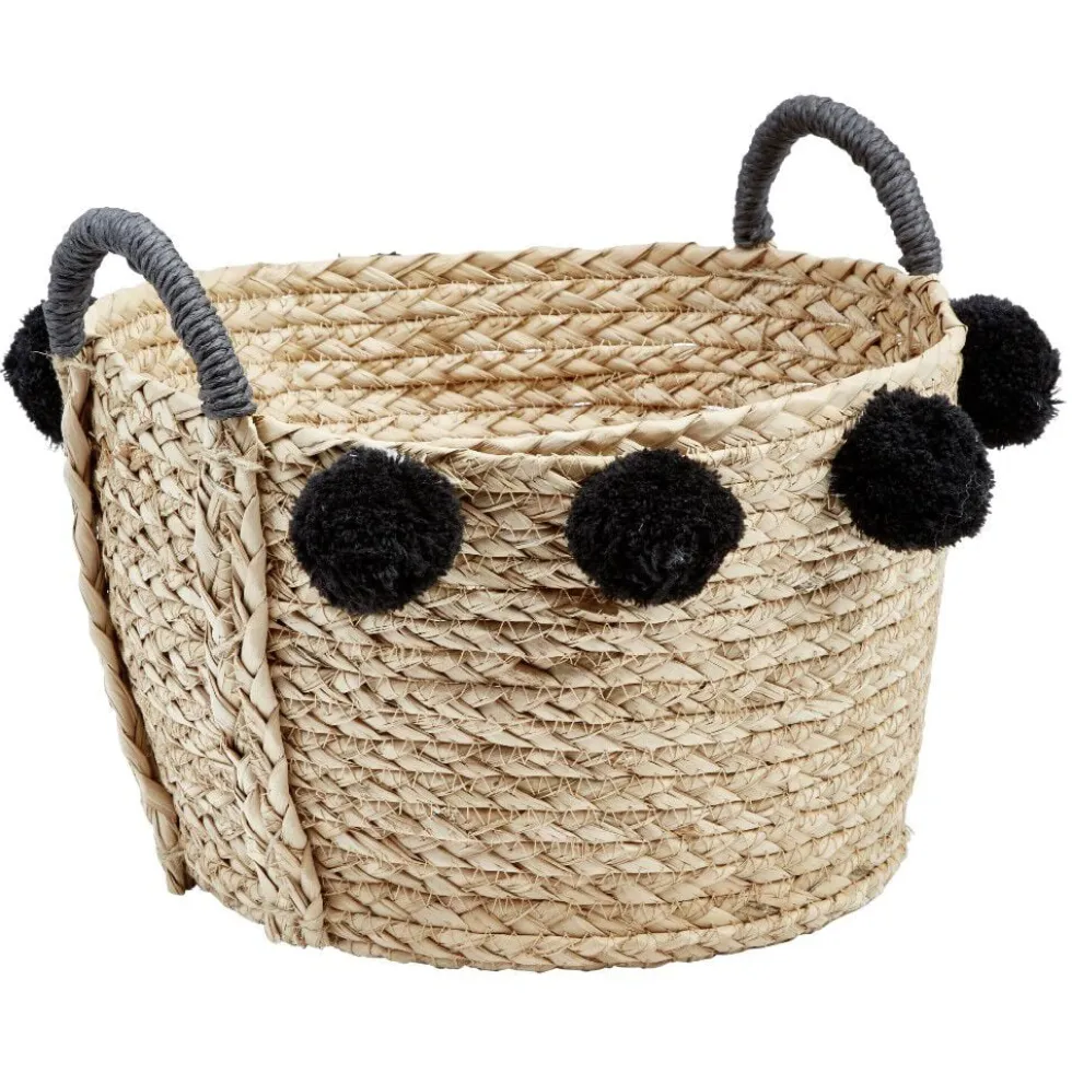Grande panière en osier à pompons