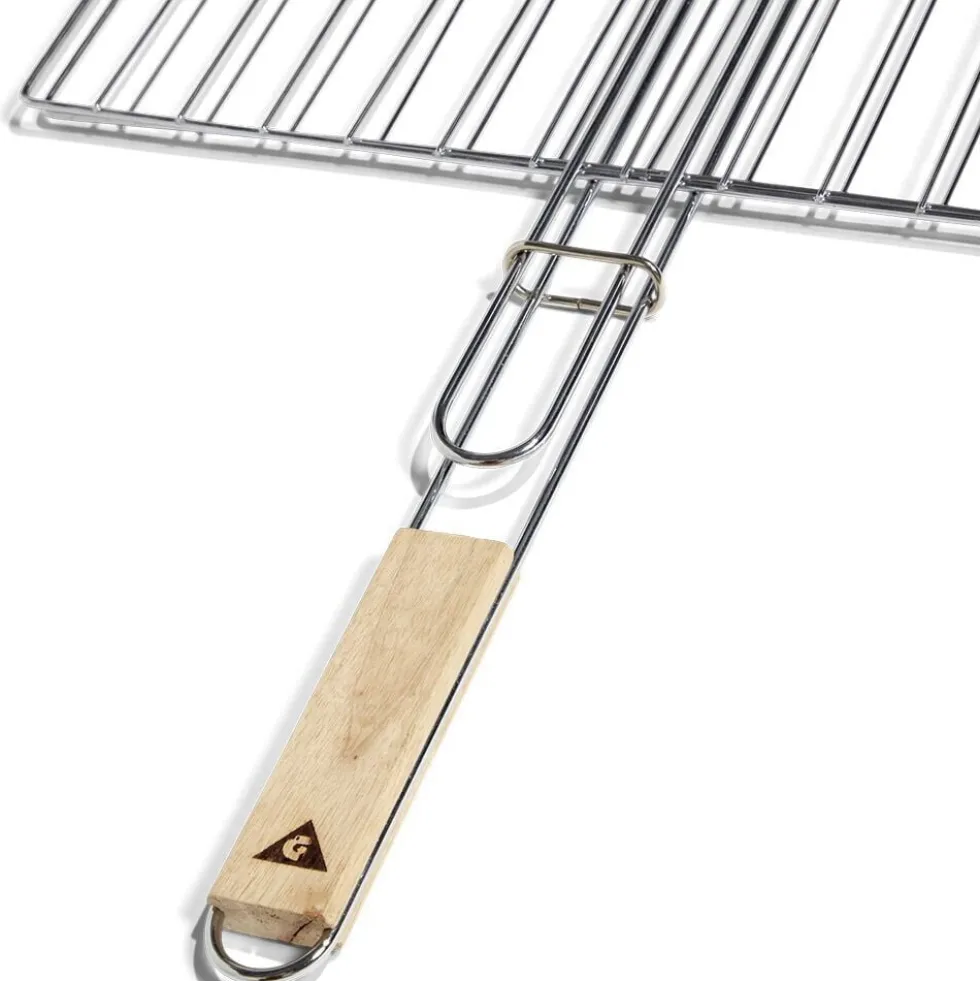 Grille double barbecue 60x40cm métal et bois