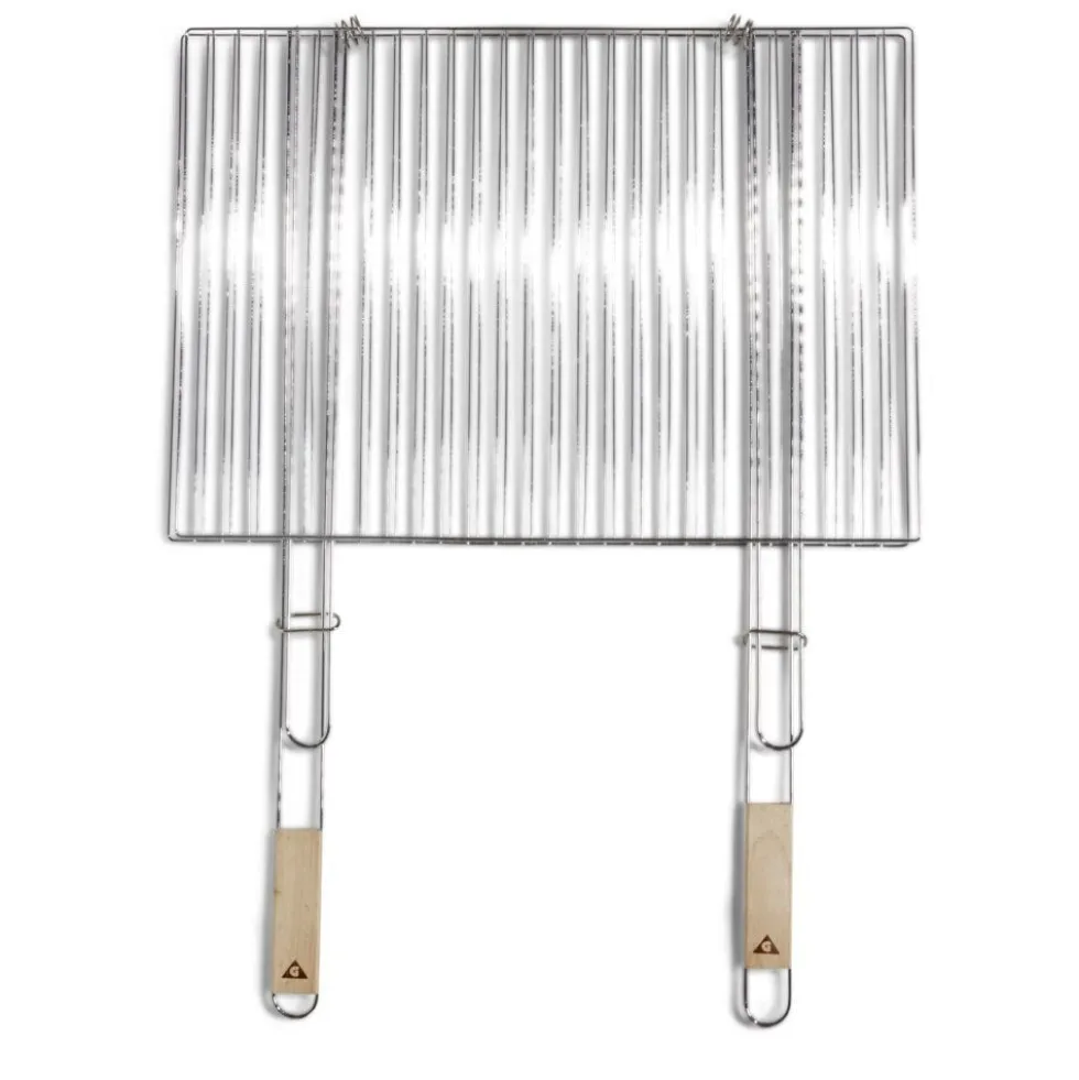 Grille double barbecue 73x53cm métal et bois