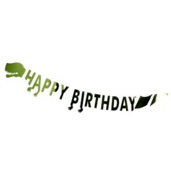 Guirlande anniversaire Happy Birthday dinosaure aluminium vert 2,5m
