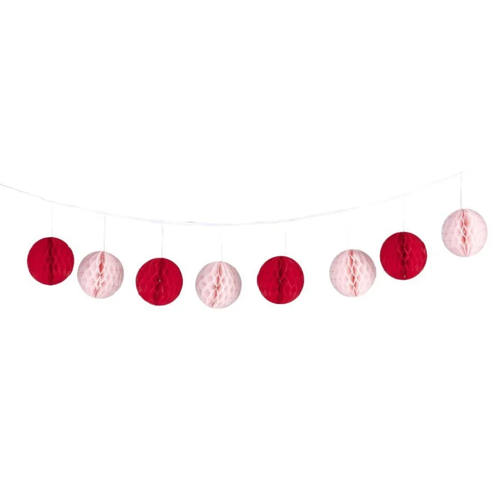 Guirlande boule en papier rose et rouge