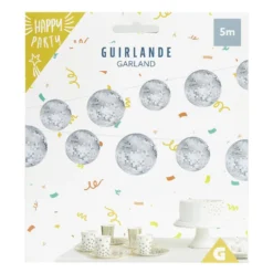 Guirlande boules à facettes argentées Ø12cm en papier L5m