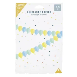 Guirlande en papier forme ballon bleu, jaune et vert
