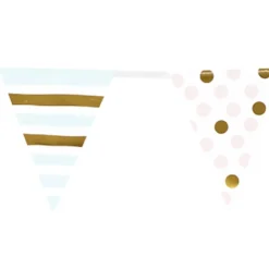 Guirlande à fanions à poids et rayée rose, bleu et doré