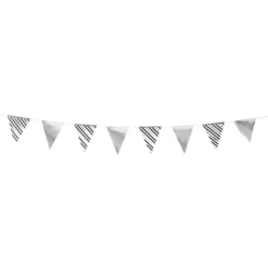 Guirlande à fanions rayée en papier noir, blanc et argent