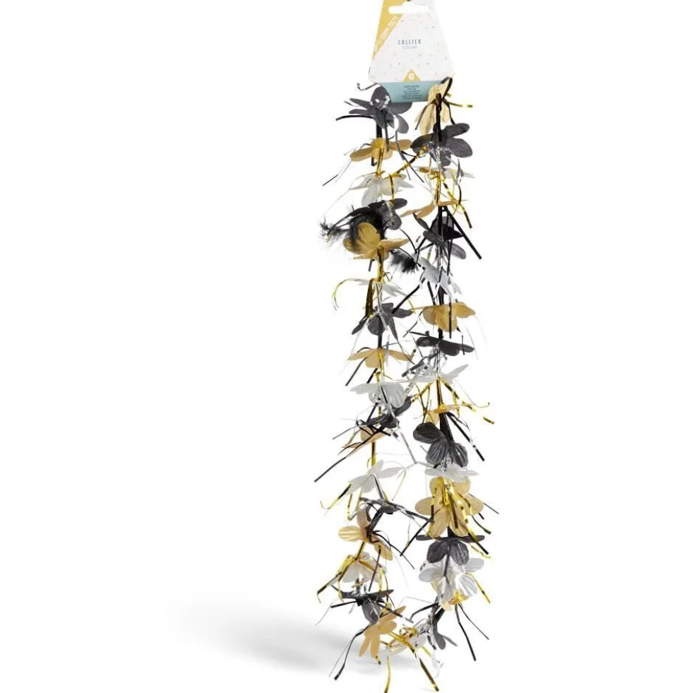Guirlande fleurs fantaisie noir blanc doré L90cm