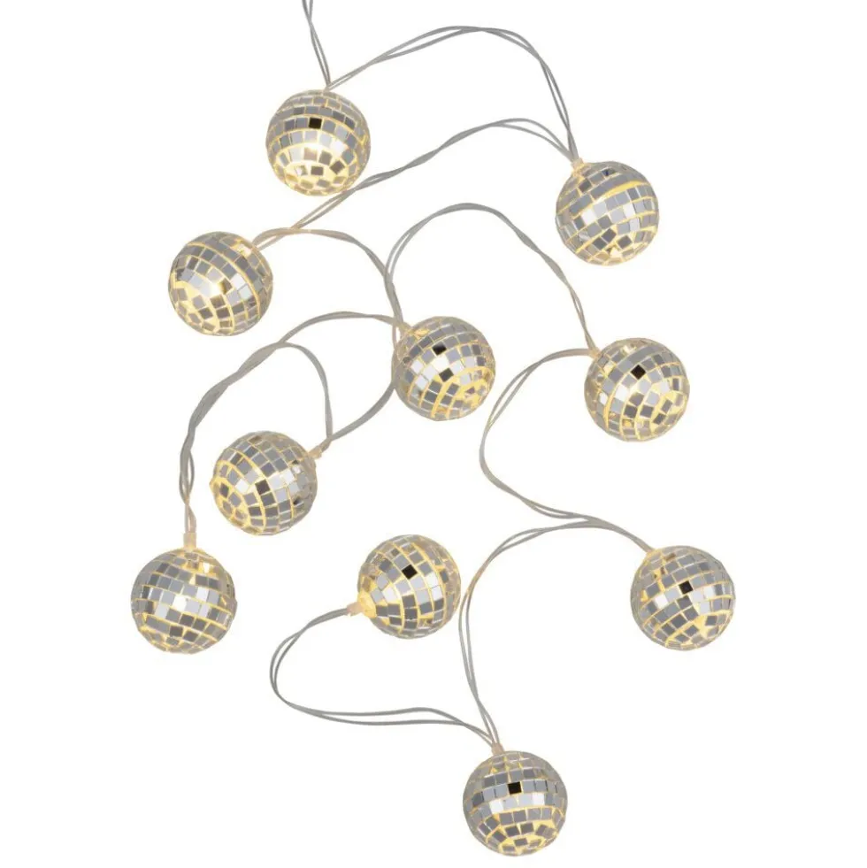 Guirlande lumineuse boule disco dorée 10LED à piles 1,8m