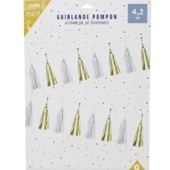 Guirlande pompon en papier jaune et blanc