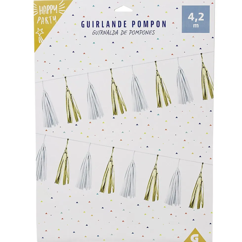 Guirlande pompon en papier jaune et blanc