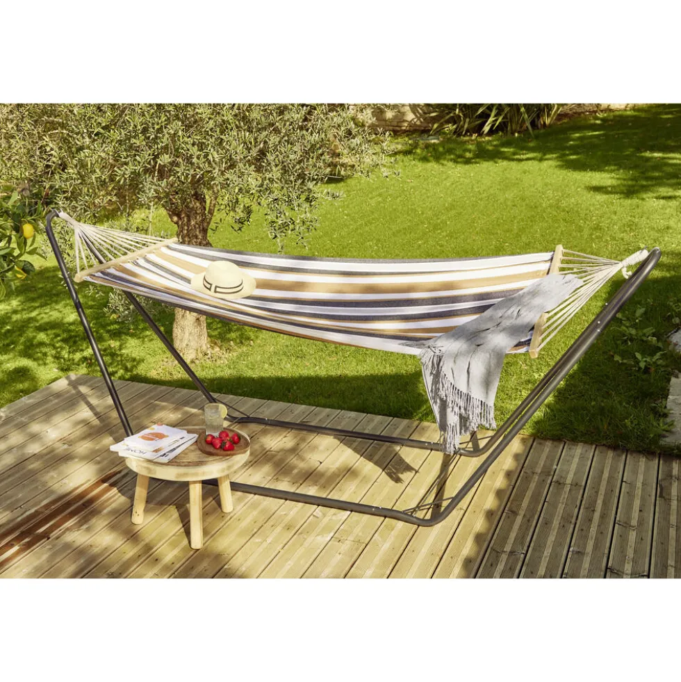Hamac 1 personne 100x200cm avec support métal 297x113xH82cm
