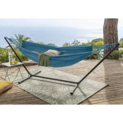 Hamac à suspendre Corfou 2 personnes polycoton bleu L200xl150cm