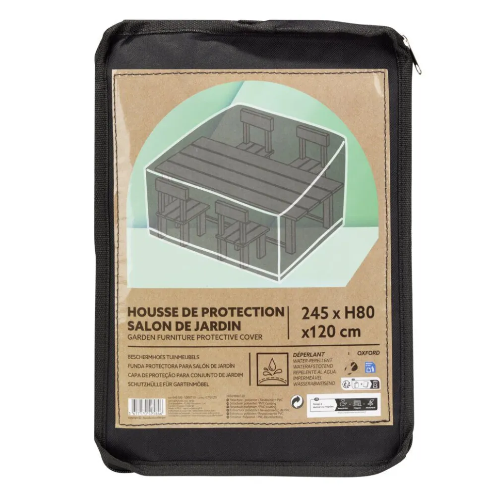 Housse de protection ensemble repas Oxford noir 245x120xH80cm
