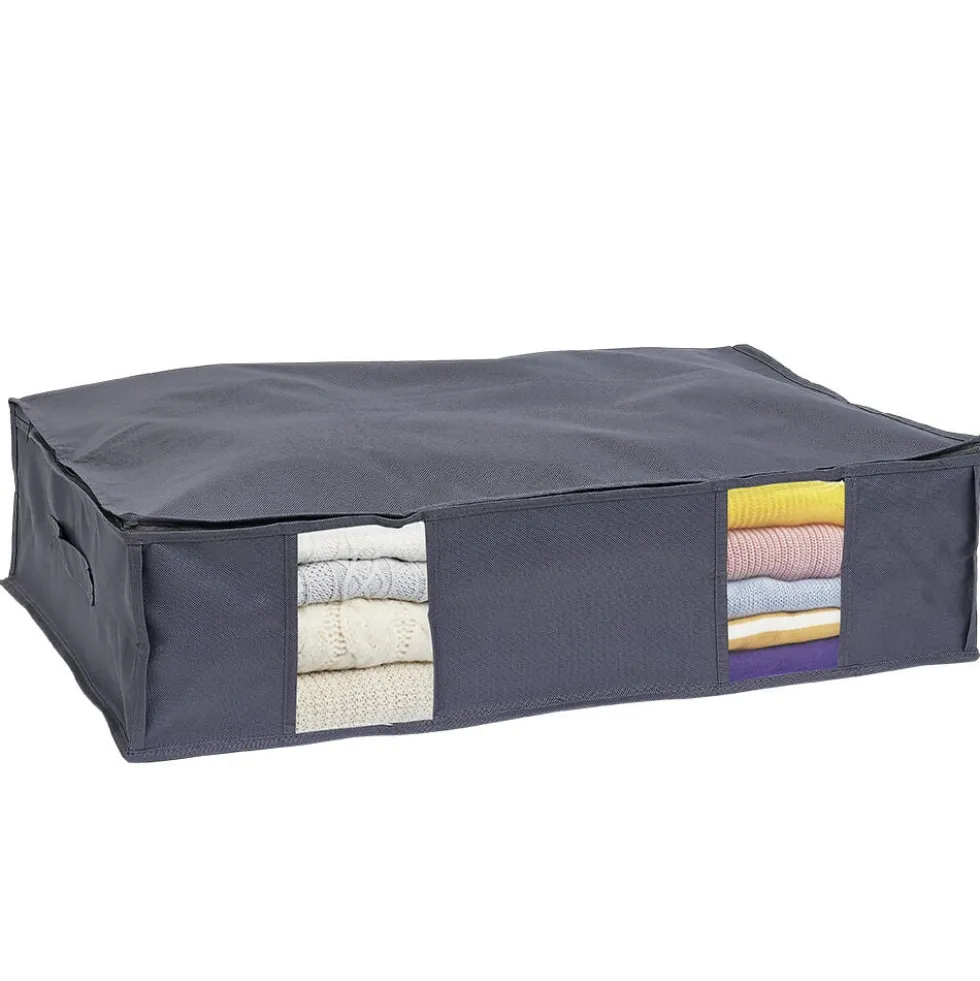 Housse de rangement dessous de lit Gris - L65 x l45 x H15,5 cm