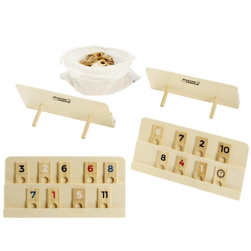 Jeu de rummy en bois 106 pièces avec sac de rangement
