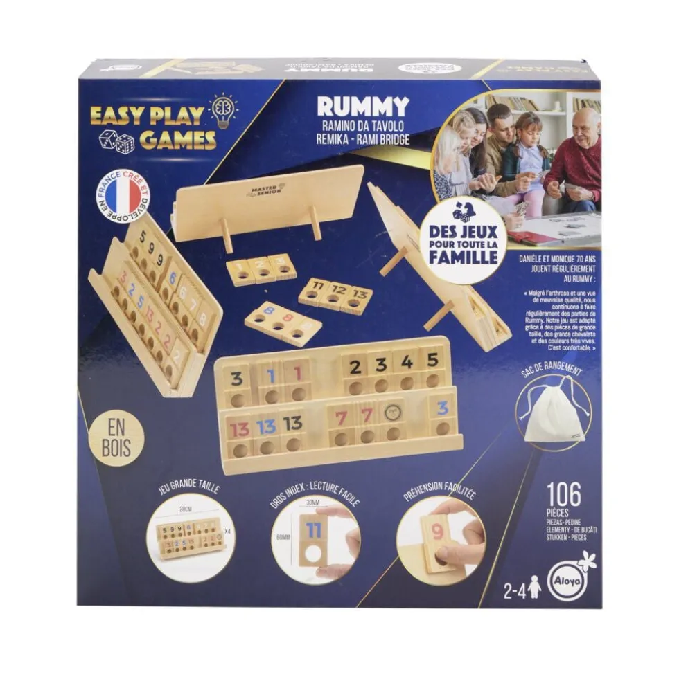 Jeu de rummy en bois 106 pièces avec sac de rangement