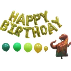 Kit arche à ballons alu et latex x73 Happy Birthday dinosaure tons verts