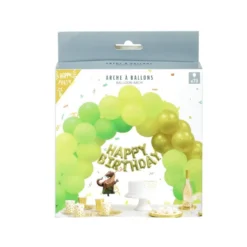 Kit arche à ballons alu et latex x73 Happy Birthday dinosaure tons verts