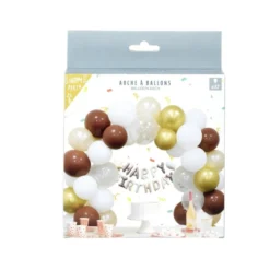 Kit arche à ballons alu et latex x37 Happy Birthday tons chocolat