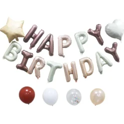 Kit arche à ballons alu et latex x37 Happy Birthday tons chocolat
