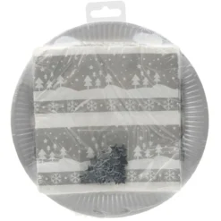 Kit jetable assiette + serviette motif Noël argenté x20