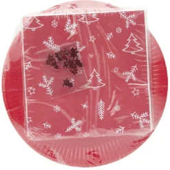 Kit jetable assiette + serviette motif Noël rouge x20
