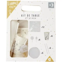 Kit jetable Bonne année vaisselle et accessoire 6 personnes argenté