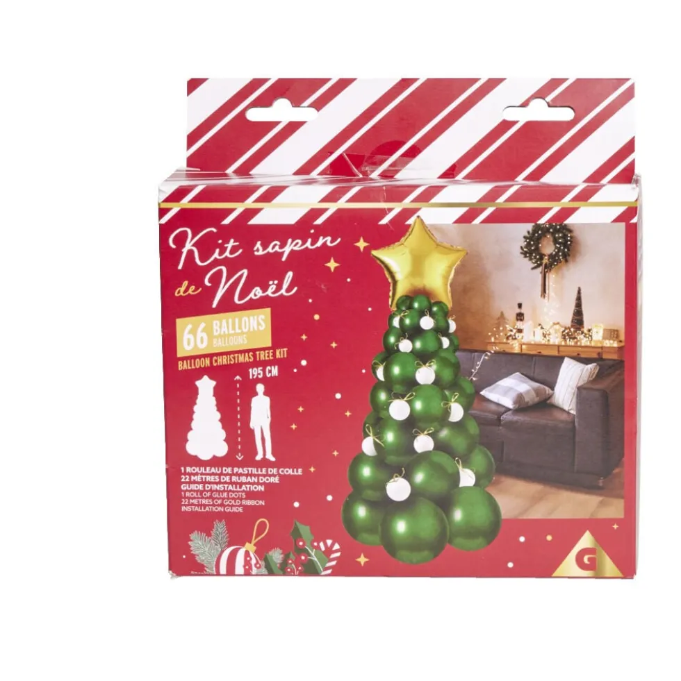 Kit sapin de Noël 66 ballons H195cm