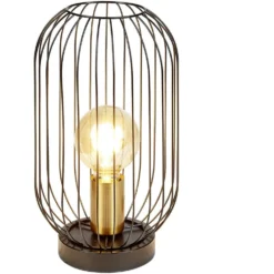 Lampe de chevet avec abat jour filaire en métal noir et douille dorée