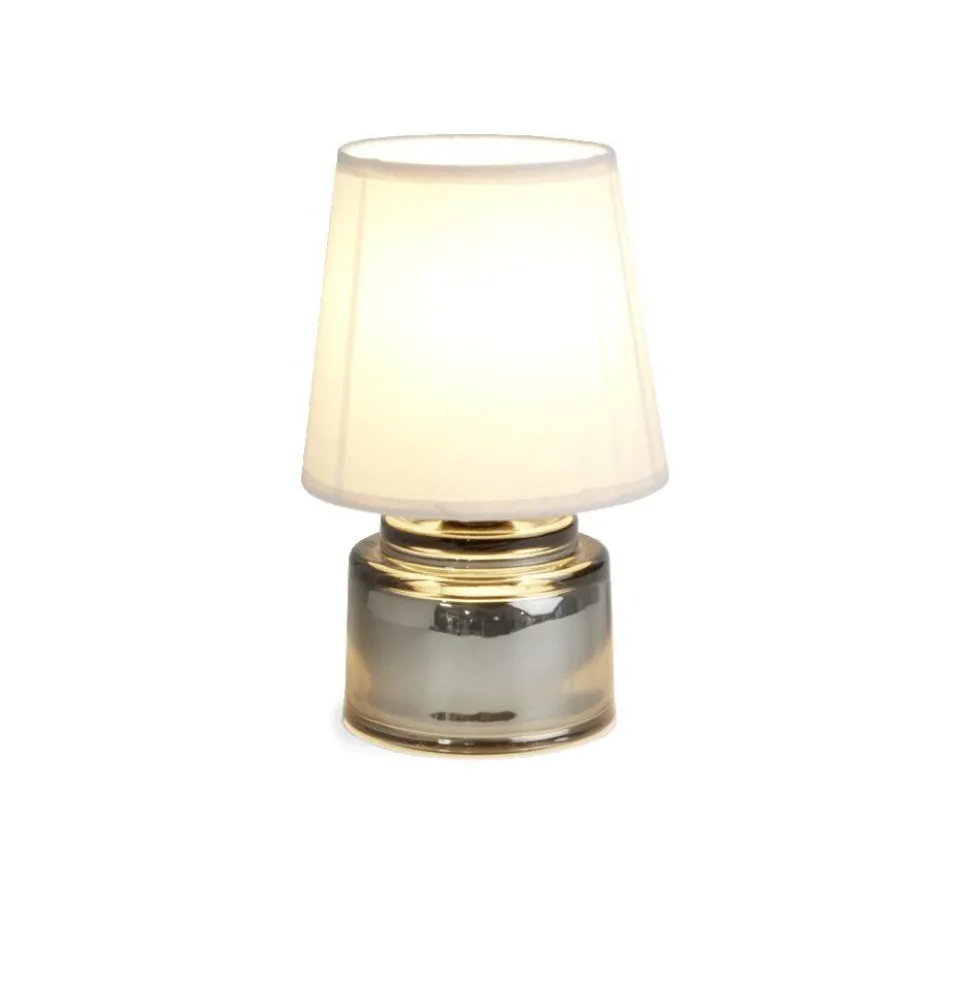 Lampe à poser Ø12xH22cm verre et polyester gris argenté