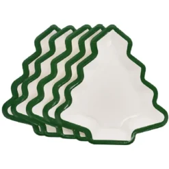 Lot de 10 assiettes carton Sapin blanc avec liseré vert