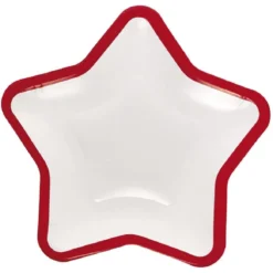 Lot de 10 assiettes carton étoile blanc avec liseré rouge
