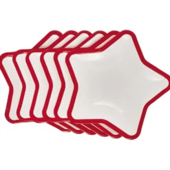 Lot de 10 assiettes carton étoile blanc avec liseré rouge