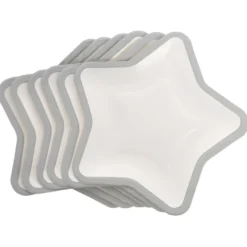 Lot de 10 assiettes carton étoile blanc avec liseré argenté
