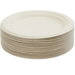 Lot de 50 assiettes à dessert rondes jetables en canne à sucre