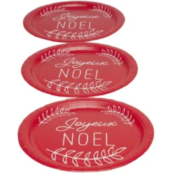 Lot de 10 assiettes en carton rouge "Joyeux Noël"