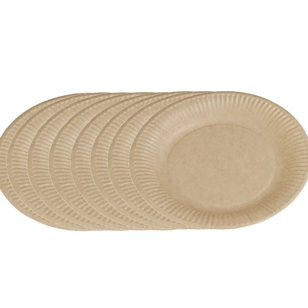 Lot de 50 assiettes plates rondes en carton kraft marron